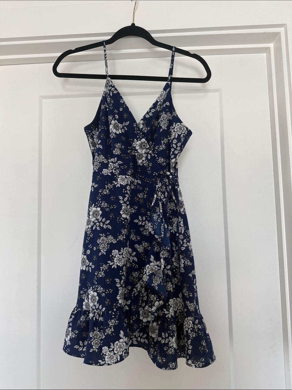 Altar'd State Navy and White Floral Wrap Mini Dress